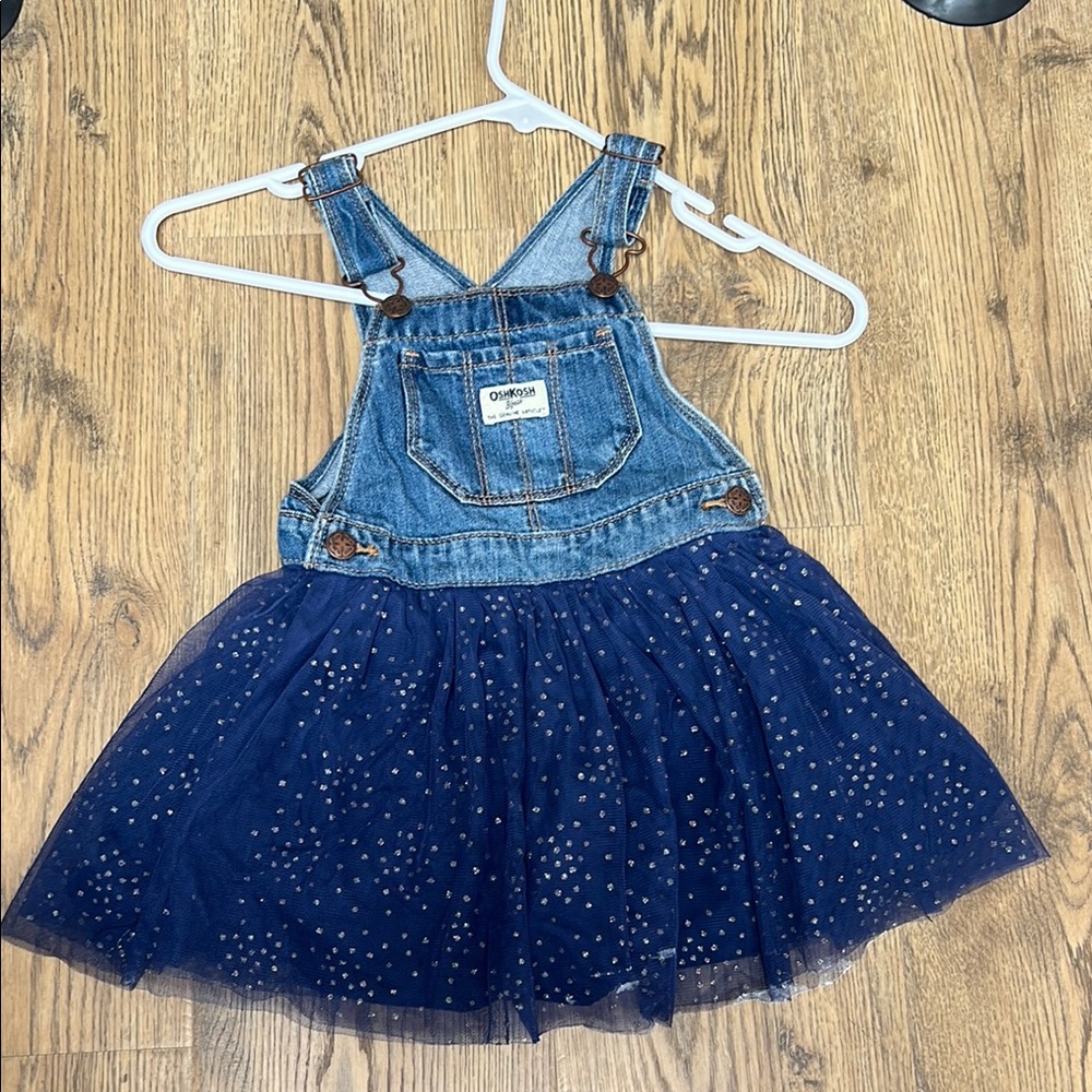 OshKosh B'gosh Blue Denim Tulle Skirt Overalls